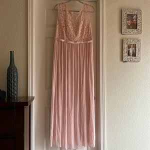 Formal Long Pink Dress with Lace Bodice